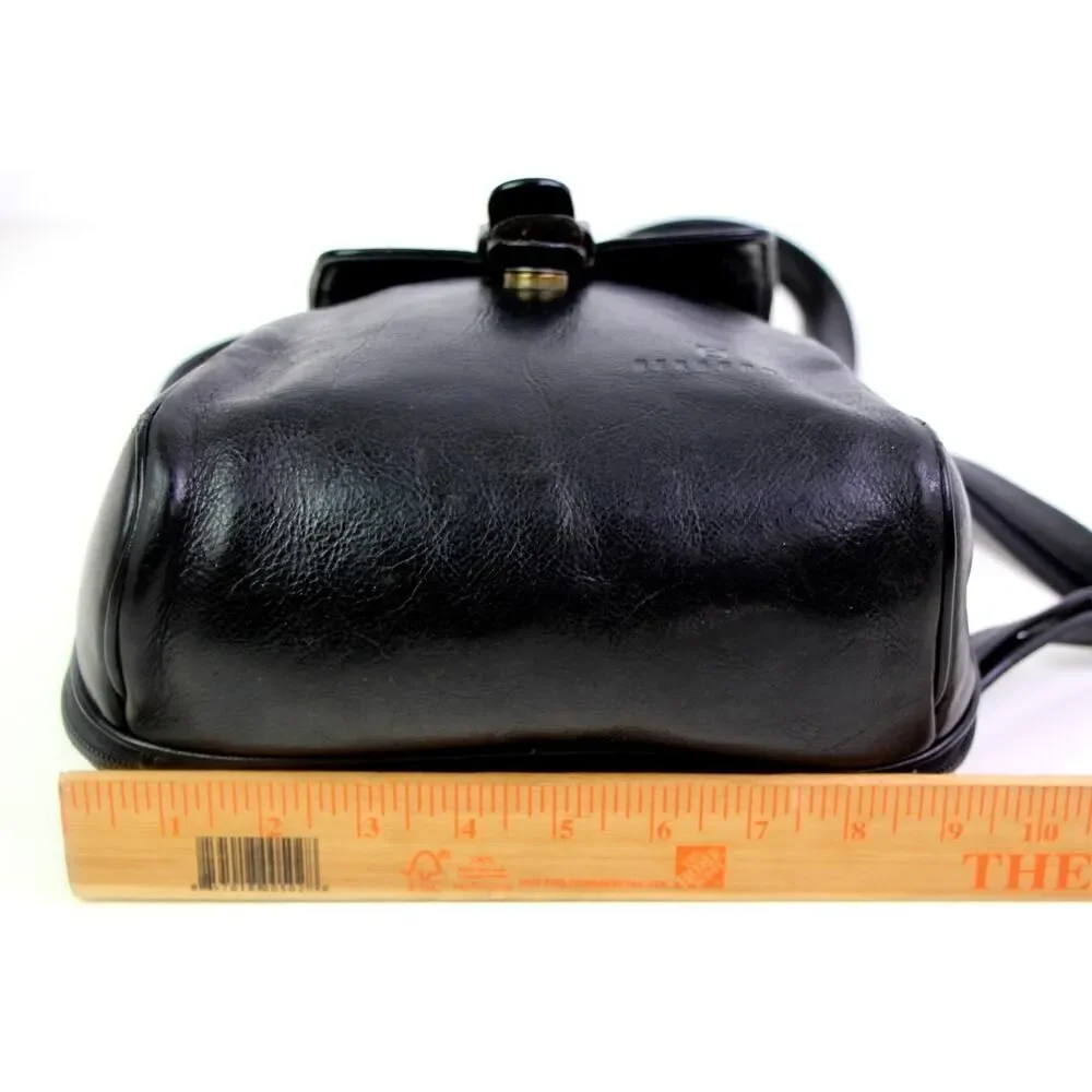 Hexagona BLACK REAL LEATHER ZIP AROUND FLAP BACKPACK SHOULDER BAG HANDBAG PURSE